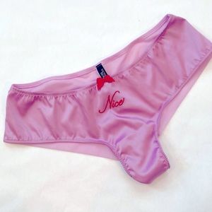 Victoria’s Secret Silky Satin Stretch Sissy Lavender Purple ‘Nice’ Red Panty L